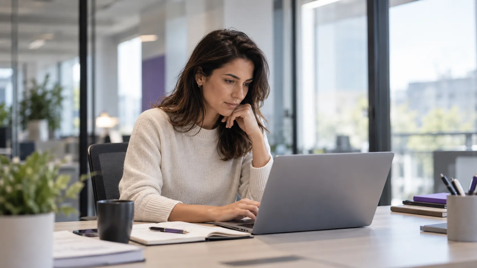 Collaboratrice travaillant sur ses dossiers avec un ordinateur lors d’une formation Claude en entreprise.